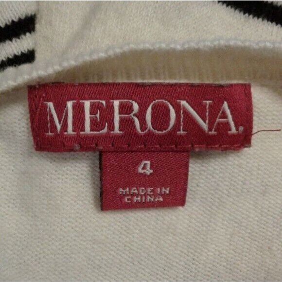Merona Size 4 4X Womens Cardigan Sweater Striped Black White Cotton Blend - Picture 6 of 8